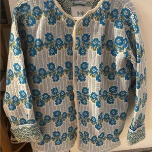 Bode Garden Floral Merino Cardigan in Blue Multi XS/S